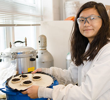 Undergraduate Intern, Naomi Chang, investigating the use of biochar to treat stormwater.