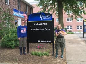 DWRC Graduate Research Assistants Jillian Young (Water Science and Policy) and Kelly Jacobs (Energy and Environ. Policy), May 23, 2019