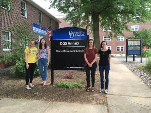 DWRC Water Research Interns Veronica Hill (Resource Economics), Natalie Zimmerman (Geology), Alyssa Cortese (Environ. Science), and Mia Kane (Environ. Science), May 23, 2019